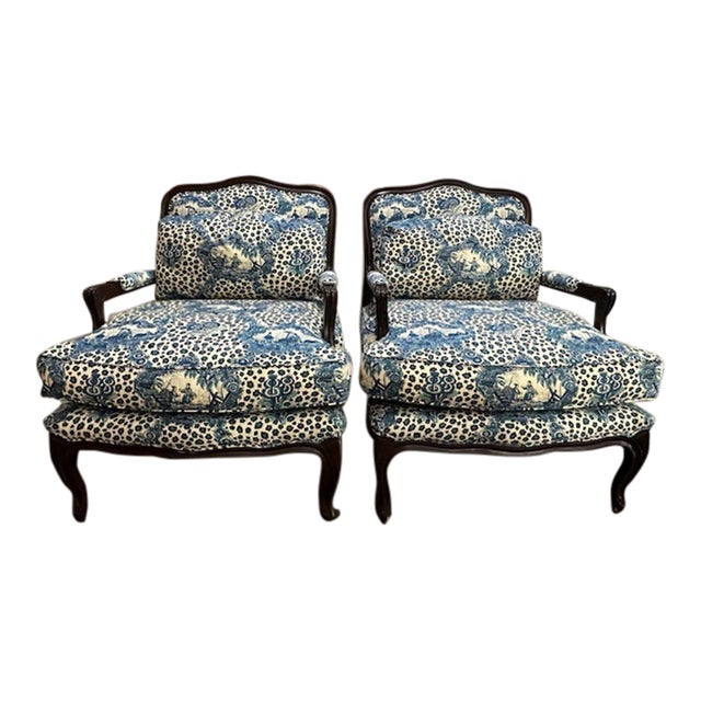 Pair of Custom A. Rudin Chairs Covered in Brunschwig and Fils Fabric For Sale