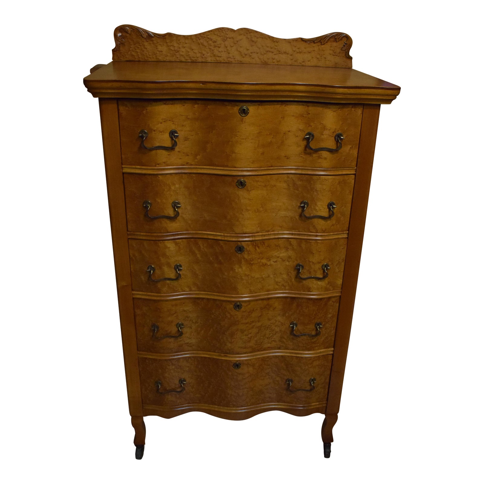 Antique Victorian Curved Front Highboy Dresser in Birdseye Maple Chairish