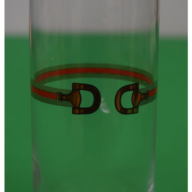 Traditional 1970s Gucci Highball Glasses W/ Red & Green Surcingle Stripe Horsebit Motif (New/ Old Stock) - Set of 5 For Sale - Image 3 of 6
