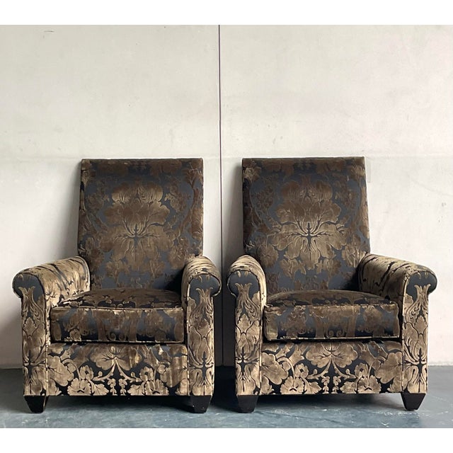 Vintage Boho John Hutton for Donghia Silk Devore Lounge Chairs - A Pair For Sale - Image 11 of 11