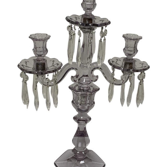 Antique Heisey Glass Puritan 3-Light Candelabra #300 Complete Prisms Sun Purple Tint Made in USA c.1904-1915. Approx. 20...