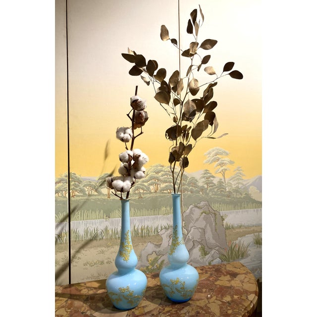 Glass Mid-Century Italian Turquoise Opaline Murano Glass Soliflower Vases, 1960s, Set of 2 For Sale - Image 7 of 16
