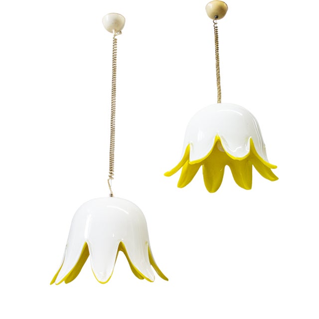 Yellow Murano Glass Floral Pendant Light from Leucos, 1970s For Sale