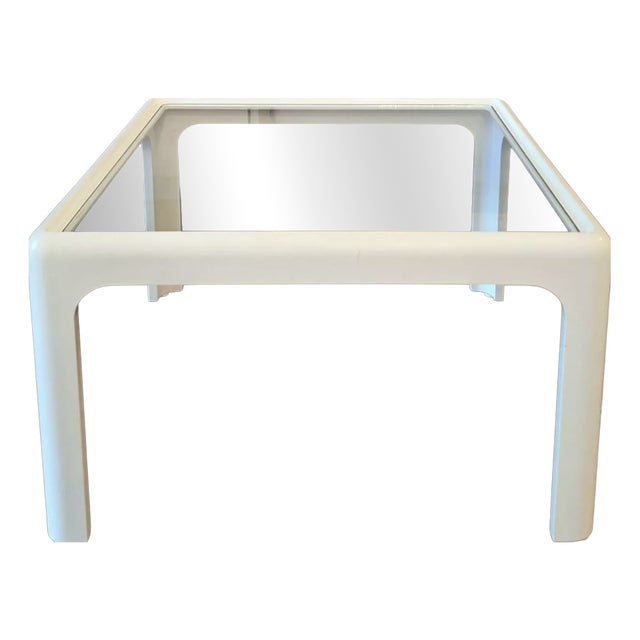 Coffee Table in White Lacquered Wood with Glass Top, 1960s For Sale