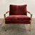 This is a Milo Baughman for Thayer Coggin 951 flat bar lounge chair with a brass coated frame and maroon velvet upholstery.