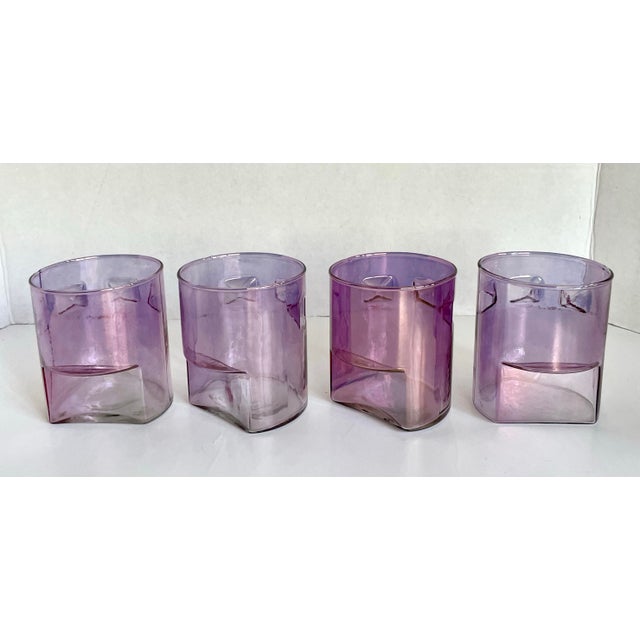 Amethyst Set of 4 Postmodern Amethyst Glass Tumblers With Stepped Geometric Profile For Sale - Image 8 of 8