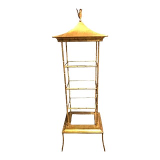 Baker Pagoda Top Gilded Iron Faux Bamboo Etagere For Sale