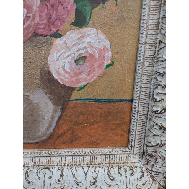 Pink Vintage Original Still Life Bouquet of Flowers Framed Painting For Sale - Image 8 of 12