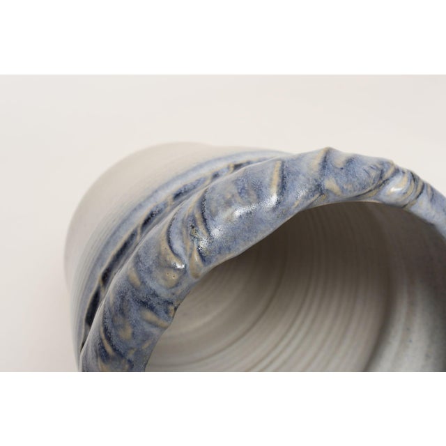 Vintage Navy and Pale Blue Incised Studio Ceramic Planter by Deanna Nichols For Sale - Image 13 of 15