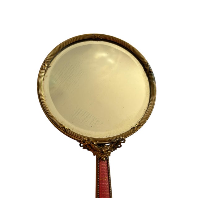 French 19th Century Austria Gouilloche Louis XVI Style Belle Epoch Era Hand Mirror For Sale - Image 3 of 9