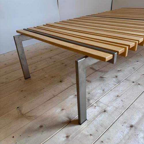 Wooden and Metal Bench with Cushions, Denmark, 1970s For Sale - Image 6 of 7