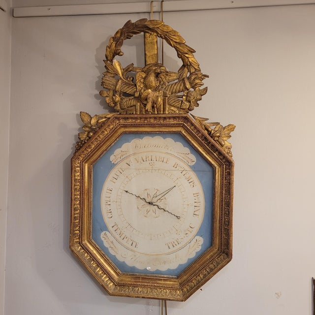 Wood Louis XVI Torricelli Barometer in Carved and Gilded Wooden Frame, France, 18th Century For Sale - Image 7 of 18