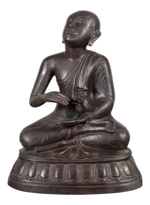 Mid 20th Century Vintage Bronze Lost Wax Sculpture Depicting a Praying Monk Sitting on a Base