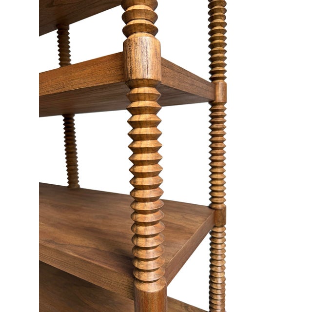 Brown Carved Spindle Wood Bookcase For Sale - Image 8 of 11
