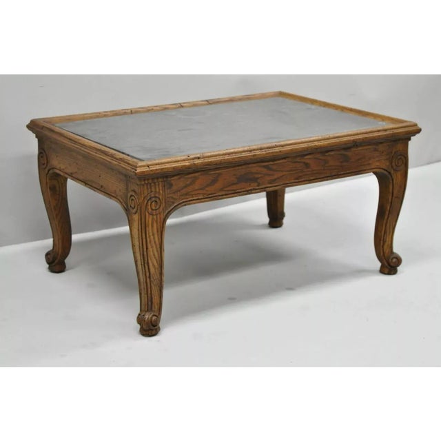 Henredon Town & Country French Style Carved Oak Wood Slate Top Low Accent Table For Sale - Image 9 of 9
