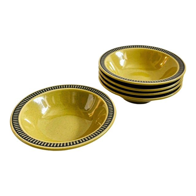Mid Century Olive Green Stoneware Bowls - Set of 5 For Sale