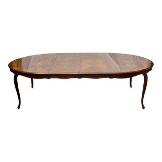 Vintage French Louis XV Style Walnut Burl Wood Parquet Dining Table For Sale