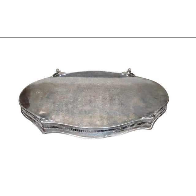 Sheffield Antique Sheffield England Huge Oval Footed Gallery Serving Tray For Sale - Image 4 of 9