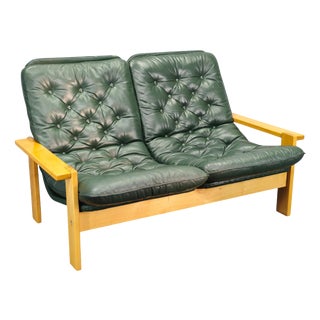 Mid-Century Modern Green Leather Two-Seat Sofa, Czechoslovakia, 1970s For Sale