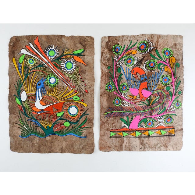 Mexican Folk Art Paintings on Bark a Pair Chairish