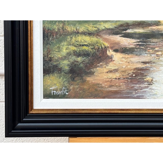 Green Remote Cottage in a Tree Lined River Landscape in Ireland by Modern Irish Artist 1985 Circa For Sale - Image 8 of 10