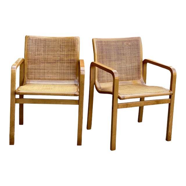 Mid-Century Modern Yugoslavian Sculpted Bentwood Natural Cane Chairs - a Pair For Sale