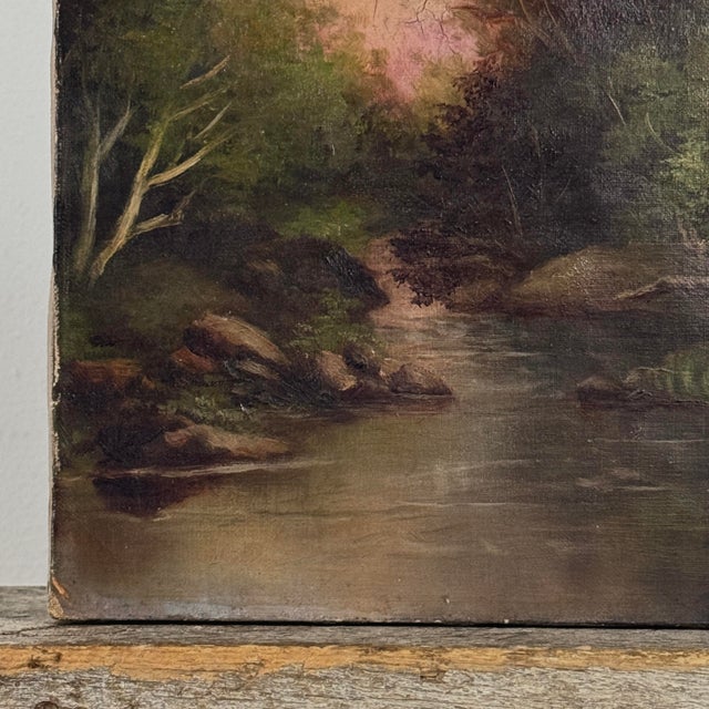 19th Century 19th Century Hudson River School Sunset River Landscape (Oil on Canvas) For Sale - Image 5 of 9