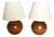 Round Wooden Table Lamps with Lampshades, France, 1970s, Set of 2 For Sale
