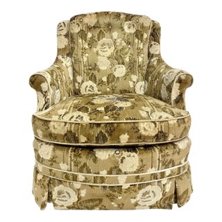 Vintage Beige & Brown Floral Upholstered Chair For Sale