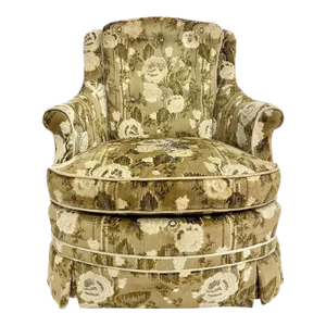 Vintage Beige & Brown Floral Upholstered Chair