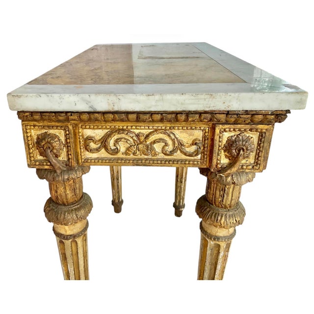 Italian Neoclassical Gilt Console Table With Marble Top, 18th Century For Sale - Image 11 of 12