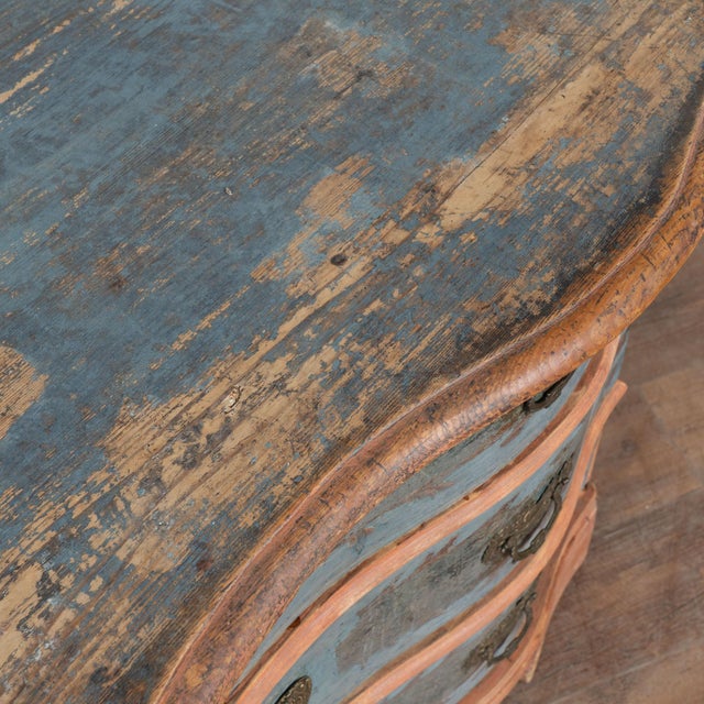 Blue Late 18th Century Danish Pine Original Blue Painted Chest of Three Drawers For Sale - Image 8 of 14