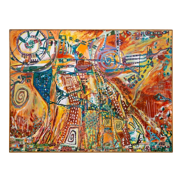 Alan Watson Conflagration Abstract Surrealism Oil Painting on Canvas Framed 1986 For Sale