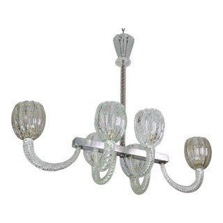 1940s Amazing 6 Light BarovierArt Deco Chandelier, "Bullicante" Glass Murano For Sale