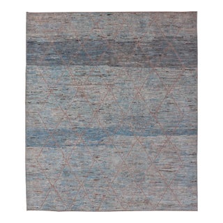 Modern Tribal Wool in Light Blue Rug by Keivan Woven Arts, 9'4 X 11'4 For Sale