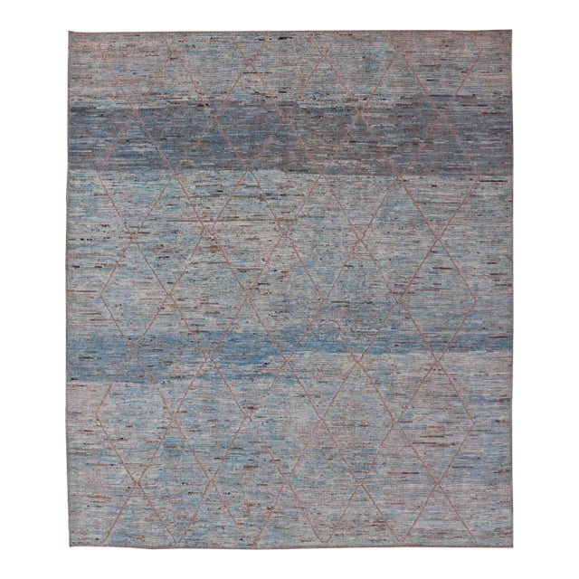 Modern Tribal Wool in Light Blue Rug by Keivan Woven Arts, 9'4 X 11'4 For Sale