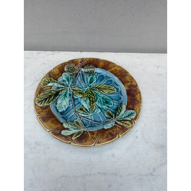 Majolica Chesnut Leaf Plate Sarreguemines, Circa 1890.