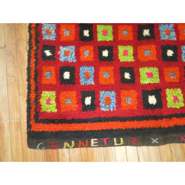Boho Chic Vintage Zabihi Collection Turkish Tulu Bohemian Rug - 4' x 4'11" For Sale - Image 3 of 4