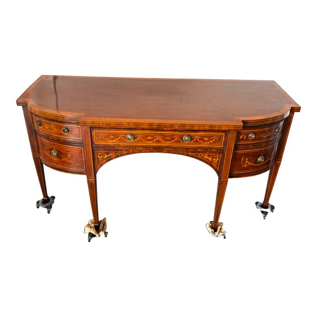 A very fine George III period inlaid mahogany sideboard of exceptional quality and elegant design with unusual, and very...
