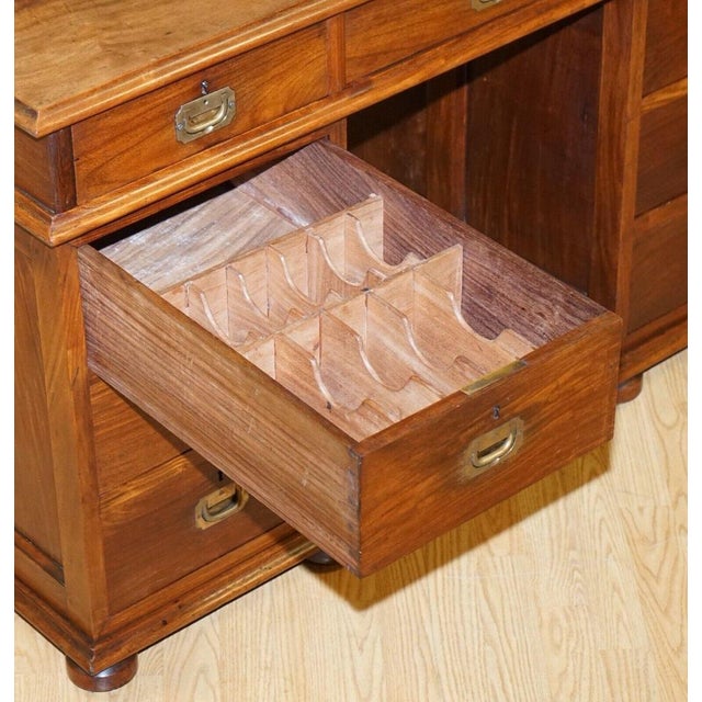 Victoria Regina Military Campaign Pedestal Desk, 1880s For Sale - Image 10 of 13