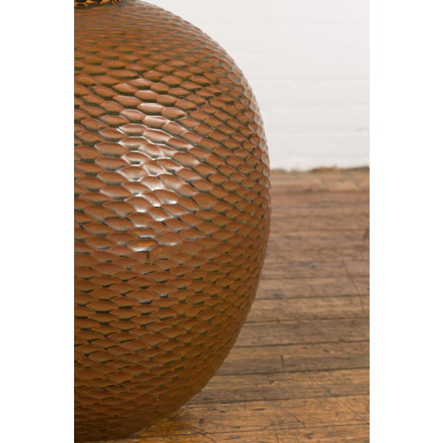 Prem Collection Handcrafted Brown Vase with Textured Honeycomb Style Motifs For Sale - Image 9 of 12