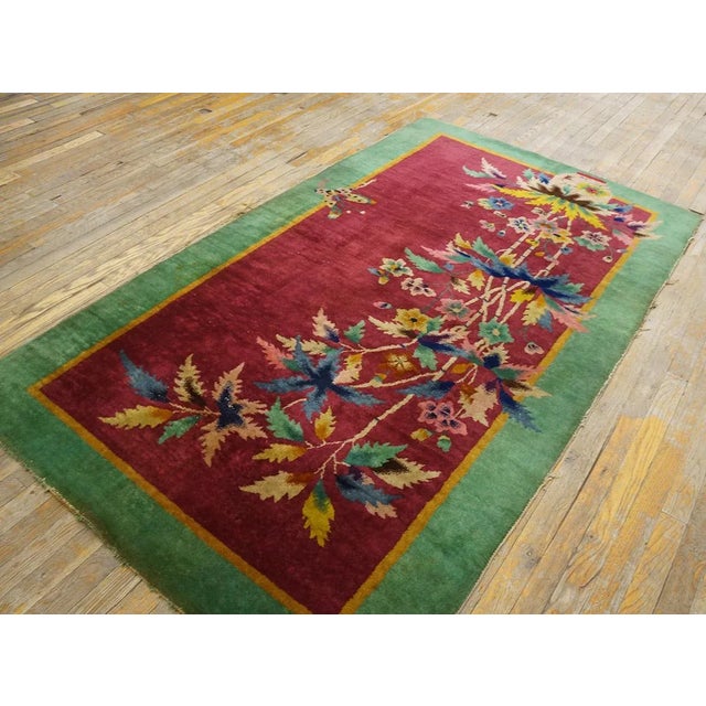 Art Deco Amazing Pink Blush Color and Turquoise Teal Border With Floral Design Antique Chinese Art Deco Rug For Sale - Image 3 of 11