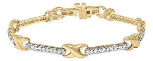 10K Yellow Gold 1.00 Cttw Pave Set Diamond Bar and X-Link 7" Bracelet (I-J Color, I3 Quality)