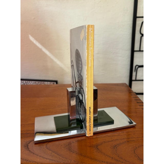 Pair of Art Deco/ Machine Age Chrome and Green Bakelite Bookends. Nice Original Condition! Chrome looks very nice!...