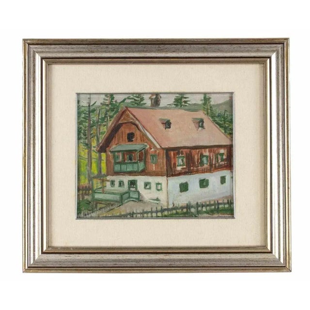 Unknown, Mountain House, Drawing in Tempera, Mid-20th Century, Framed For Sale - Image 4 of 4