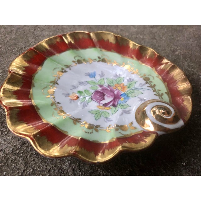 Metal Hand Painted Gilt Floral Scalloped Shell Porcelain Trinket Dish For Sale - Image 7 of 10