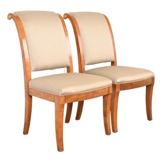 Henredon French Empire Carved Walnut and Giltwood Side Chairs or Dining Chairs, Pair For Sale