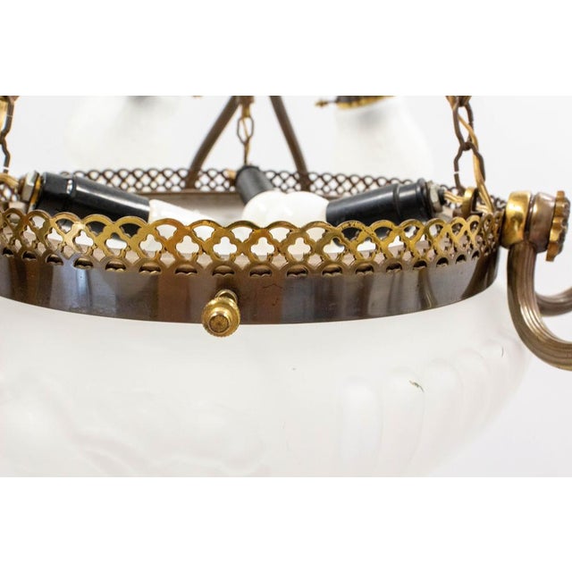 French Art Deco Chandelier in Frozen Glass and Brass, 1930 For Sale - Image 6 of 18