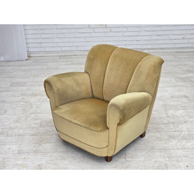 Danish Oak Relax Armchair with Velour Upholstery, 1960s For Sale - Image 4 of 18
