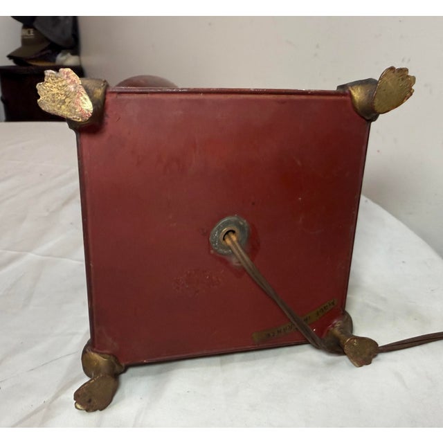 Antique Handmade Painted French Red Tole Toleware Swan Metal Table Lamp Light For Sale - Image 17 of 18